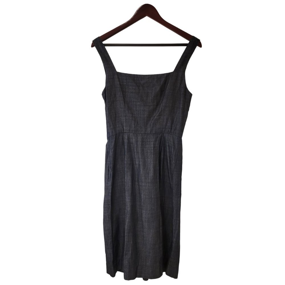 Linda Loudermilk Denim Dress Size 6 Blue Dark Sleeveless Designer Luxury Eco